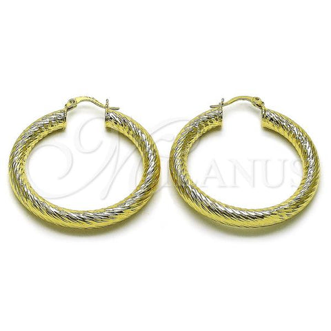Oro Laminado Medium Hoop, Gold Filled Style Hollow Design, Diamond Cutting Finish, Golden Finish, 02.170.0310.40