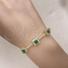Oro Laminado Fancy Bracelet, Gold Filled Style with Green and White Cubic Zirconia, Polished, Golden Finish, 03.283.0307.07