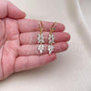 Oro Laminado Long Earring, Gold Filled Style Leaf Design, with White Cubic Zirconia, Polished, Golden Finish, 02.210.0841