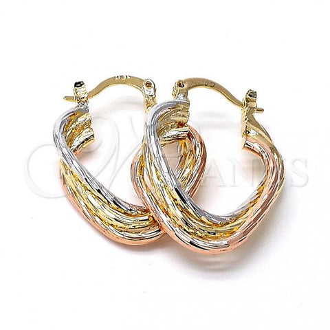 Oro Laminado Medium Hoop, Gold Filled Style Tree Design, Diamond Cutting Finish, Tricolor, 5.158.016