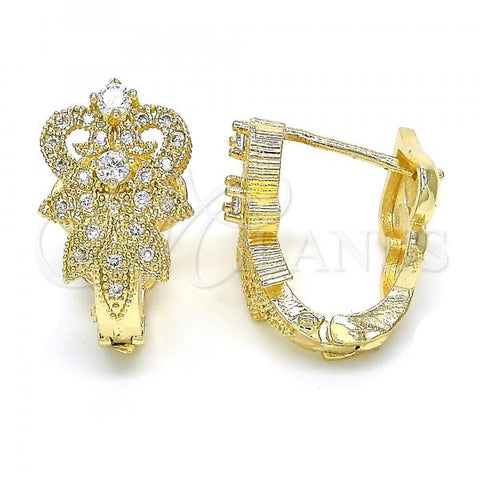 Oro Laminado Huggie Hoop, Gold Filled Style with White Cubic Zirconia, Polished, Golden Finish, 02.217.0093.15