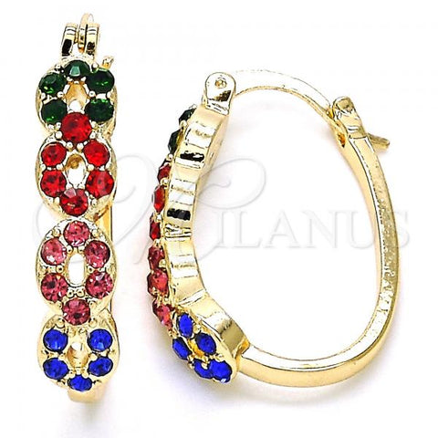 Oro Laminado Small Hoop, Gold Filled Style with Multicolor Crystal, Polished, Golden Finish, 02.100.0069.4.15