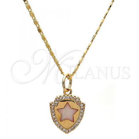 Oro Laminado Pendant Necklace, Gold Filled Style Star Design, with White Opal and White Micro Pave, Polished, Golden Finish, 04.63.1325.18