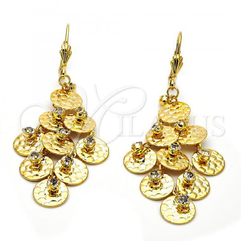 Oro Laminado Chandelier Earring, Gold Filled Style with White Cubic Zirconia, Golden Finish, 5.096.004