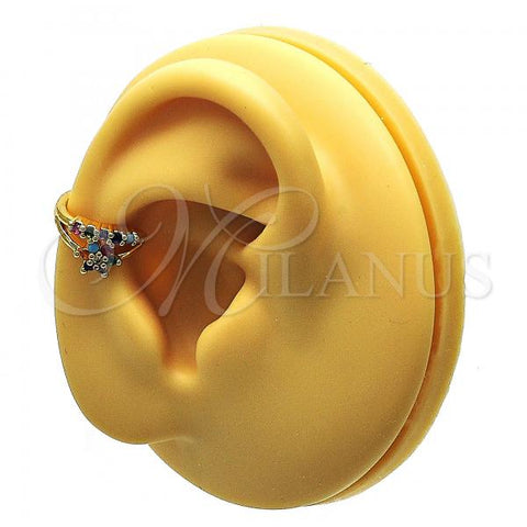 Oro Laminado Earcuff Earring, Gold Filled Style Flower Design, with Multicolor Micro Pave, Polished, Golden Finish, 02.210.0693.1