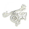 Sterling Silver Fancy Pendant, Mom and Butterfly Design, Polished,, 05.398.0034