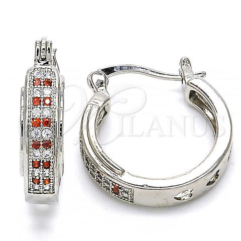 Rhodium Plated Small Hoop, with Garnet and White Micro Pave, Polished, Rhodium Finish, 02.210.0270.5.20