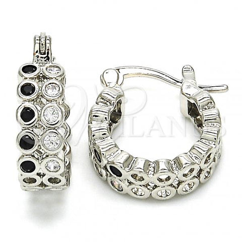 Rhodium Plated Small Hoop, with Black and White Cubic Zirconia, Polished, Rhodium Finish, 02.210.0268.5.15