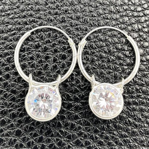Sterling Silver Small Hoop, with White Cubic Zirconia, Polished, Silver Finish, 02.401.0045.15