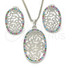 Rhodium Plated Earring and Pendant Adult Set, with Multicolor Cubic Zirconia, Polished, Rhodium Finish, 10.233.0038.4