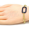 Oro Laminado Fancy Bracelet, Gold Filled Style Paperclip Design, with Sapphire Blue Micro Pave, Polished, Black Rhodium Finish, 03.341.0052.3.07