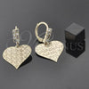 Oro Laminado Dangle Earring, Gold Filled Style Heart Design, with White Cubic Zirconia, Diamond Cutting Finish, Golden Finish, 02.63.0997