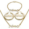 Oro Laminado Necklace, Bracelet and Earring, Gold Filled Style Polished, Tricolor, 06.63.0250.1