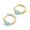 Oro Laminado Huggie Hoop, Gold Filled Style Teardrop Design, with Turquoise Cubic Zirconia and White Micro Pave, Polished, Golden Finish, 02.210.0479.1.15