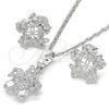 Rhodium Plated Earring and Pendant Adult Set, Flower Design, with White Cubic Zirconia, Polished, Rhodium Finish, 10.106.0009.1
