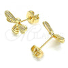 Oro Laminado Stud Earring, Gold Filled Style Bee Design, with White Micro Pave, Polished, Golden Finish, 02.156.0435
