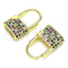 Oro Laminado Small Hoop, Gold Filled Style Lock Design, with Multicolor Micro Pave, Polished, Golden Finish, 02.341.0057.1.12