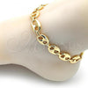 Oro Laminado Basic Anklet, Gold Filled Style Puff Mariner Design, Polished, Golden Finish, 04.63.1411.10