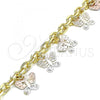 Oro Laminado Charm Bracelet, Gold Filled Style Butterfly Design, Polished, Tricolor, 03.331.0171.08