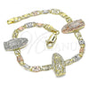 Oro Laminado Fancy Bracelet, Gold Filled Style Guadalupe Design, Polished, Tricolor, 03.380.0074.08