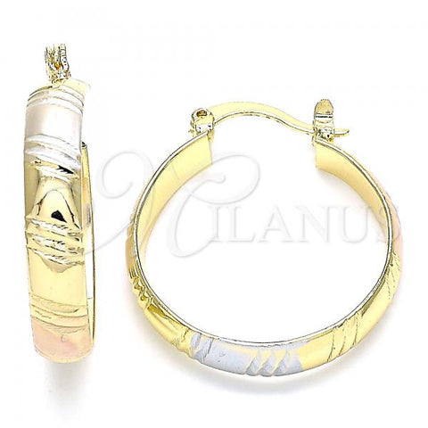 Oro Laminado Small Hoop, Gold Filled Style Diamond Cutting Finish, Tricolor, 02.170.0350.25
