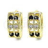 Oro Laminado Huggie Hoop, Gold Filled Style with Black and White Cubic Zirconia, Polished, Golden Finish, 02.237.0033.1.15