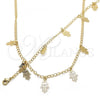 Oro Laminado Necklace and Bracelet, Gold Filled Style Hand of God Design, Polished, Golden Finish, 06.63.0204