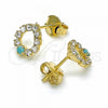 Oro Laminado Stud Earring, Gold Filled Style Diamond and Diamond Design, with White Cubic Zirconia and Aquamarine Opal, Polished, Golden Finish, 02.09.0182