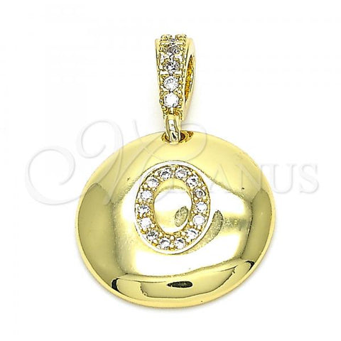 Oro Laminado Fancy Pendant, Gold Filled Style Initials Design, with White Cubic Zirconia, Polished, Golden Finish, 05.341.0012