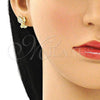 Oro Laminado Stud Earring, Gold Filled Style Angel Design, with White Micro Pave, Polished, Golden Finish, 02.156.0574