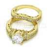 Oro Laminado Wedding Ring, Gold Filled Style Duo Design, with White Cubic Zirconia, Polished, Golden Finish, 01.99.0081.09 (Size 9)