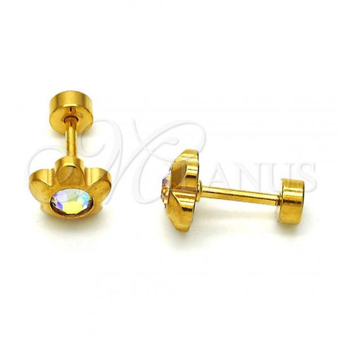 Stainless Steel Stud Earring, Flower Design, with Aurore Boreale Crystal, Polished, Golden Finish, 02.271.0019.3