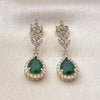 Oro Laminado Dangle Earring, Gold Filled Style Teardrop and Leaf Design, with Green and White Cubic Zirconia, Polished, Golden Finish, 02.196.0246