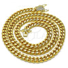 Oro Laminado Basic Necklace, Gold Filled Style Miami Cuban Design, with White Micro Pave, Polished, Golden Finish, 04.156.0466.24