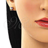 Oro Laminado Stud Earring, Gold Filled Style with Multicolor Cubic Zirconia, Polished, Golden Finish, 02.387.0097.1