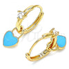 Oro Laminado Huggie Hoop, Gold Filled Style Lock and Heart Design, with White Cubic Zirconia, Turquoise Enamel Finish, Golden Finish, 02.213.0212.15