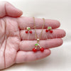 Oro Laminado Earring and Pendant Adult Set, Gold Filled Style Cherry Design, with Garnet Pearl, Polished, Golden Finish, 10.282.0008