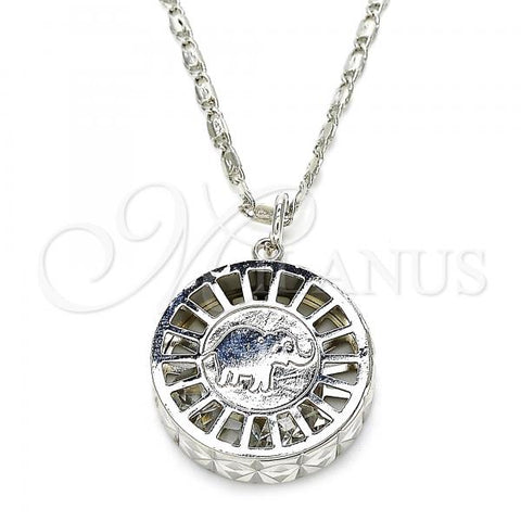 Rhodium Plated Pendant Necklace, Elephant Design, with White Cubic Zirconia, Diamond Cutting Finish, Rhodium Finish, 04.106.0038.1.18
