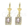 Oro Laminado Dangle Earring, Gold Filled Style with Rose and White Crystal, Polished, Golden Finish, 02.122.0117.2