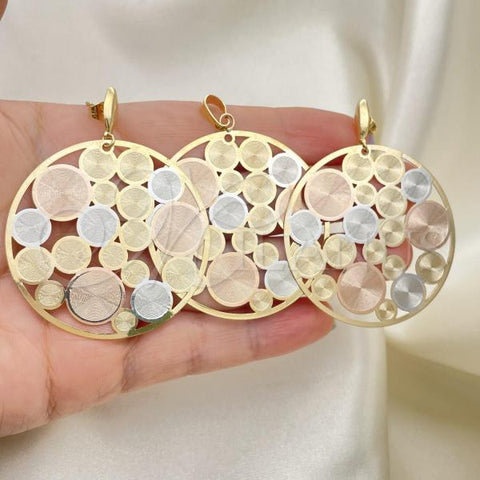 Oro Laminado Earring and Pendant Adult Set, Gold Filled Style Tricolor, 5.062.001
