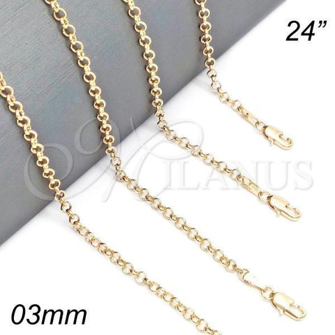 Oro Laminado Basic Necklace, Gold Filled Style Rolo Design, Polished, Golden Finish, 5.223.021.24