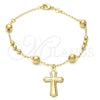Oro Laminado Bracelet Rosary, Gold Filled Style Cross Design, Polished, Golden Finish, 5.213.013.08