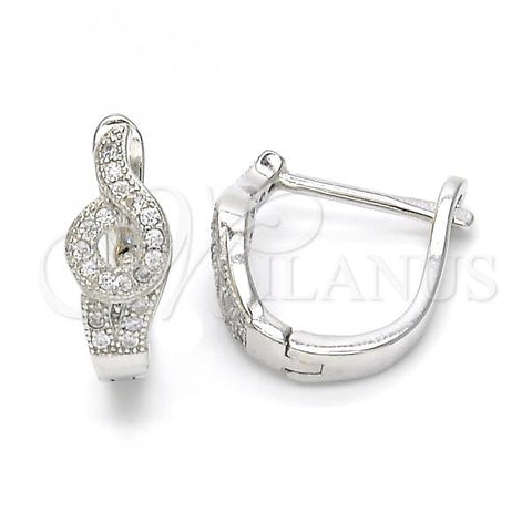 Sterling Silver Huggie Hoop, with White Micro Pave, Polished, Rhodium Finish, 02.175.0177.15