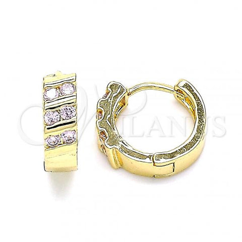Oro Laminado Huggie Hoop, Gold Filled Style with Pink Cubic Zirconia, Polished, Golden Finish, 02.210.0609.2.12
