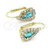 Oro Laminado Leverback Earring, Gold Filled Style Teardrop Design, with Blue Topaz and White Crystal, Polished, Golden Finish, 5.125.012.9