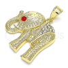 Oro Laminado Fancy Pendant, Gold Filled Style Elephant Design, with White and Garnet Crystal, Polished, Golden Finish, 05.351.0103