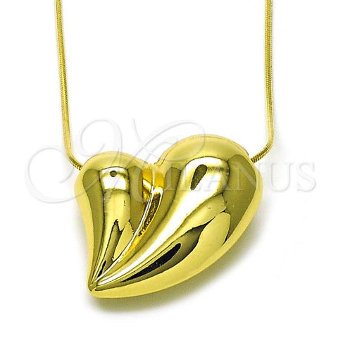 Oro Laminado Pendant Necklace, Gold Filled Style Heart and Hollow Design, Polished, Golden Finish, 04.341.0122.20