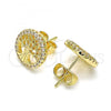 Oro Laminado Stud Earring, Gold Filled Style Tree Design, with White Micro Pave, Polished, Golden Finish, 02.156.0534