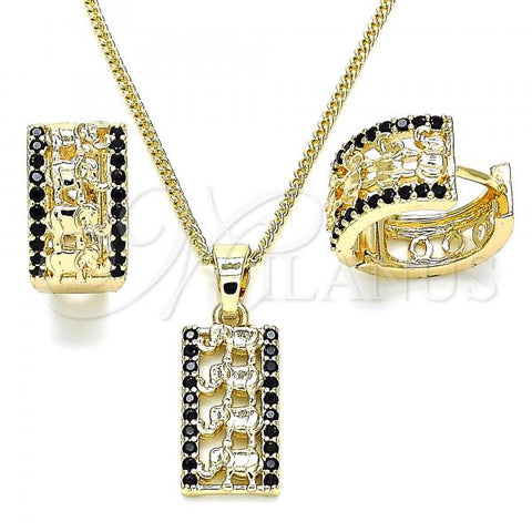 Oro Laminado Earring and Pendant Adult Set, Gold Filled Style Elephant Design, with Black Cubic Zirconia, Polished, Golden Finish, 10.210.0113.4