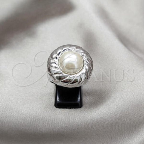 Stainless Steel Elegant Ring, with White Pearl, Polished, Steel Finish, 01.63.0664.10